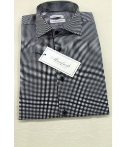 Camicia Uomo a Fantasia con Collo alla Francese, Colore Blu a Pois Bianchi in Cotone, Manfredi