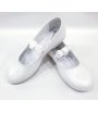 Scarpe Cerimonia Bambina Ragazza, con Fiori sulla Fascia e Piccolo Tacco, Colore Bianco in Pelle, Primi Giorni