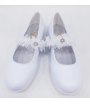 Scarpe Ballerina Cerimonia Bimba, con Fiore e Tulle sulla Fascia e Piccolo Tacco, Colore Bianco in Ecopelle, GDO