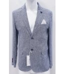 Giacca Uomo Casual e Cerimonia, Colore Grigio in Microfantasia Blu e Bianco, in Misto Cotone, con Pochette Grigio, Manfredi