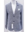 Giacca Uomo Casual e Cerimonia, Colore Grigio in Microfantasia Blu e Bianco, in Misto Cotone, con Pochette Grigio, Manfredi