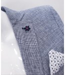 Giacca Uomo Casual e Cerimonia, Colore Grigio in Microfantasia Blu e Bianco, in Misto Cotone, con Pochette Grigio, Manfredi