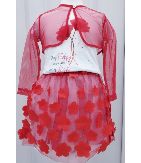 Completino Floreale Cerimonia Bimba e Bambina, Colore Bianco e Rosso in Misto Cotone e Velo, Frank Ferry