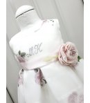 Abitino Floreale Cerimonia Bimba e Bambina, con Coprispalle Rosa, Cintura e Fiore, Colore Bianco e Rosa in Poliestere, Bambolina