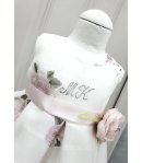 Abitino Floreale Cerimonia Bimba e Bambina, con Coprispalle Rosa, Cintura e Fiore, Colore Bianco e Rosa in Poliestere, Bambolina