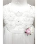 Abitino Cerimonia Neonata Bimba, con Corpetto Ricamato, Cintura di Raso, Fiocco e Fiori, Colore Bianco in Poliestere, Kiss