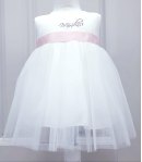 Abitino Cerimonia Neonata Bimba, con Coprispalle, Cintura di Raso e Fiore, Colore Bianco e Rosa in Poliestere, Kiss