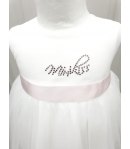 Abitino Cerimonia Neonata Bimba, con Coprispalle, Cintura di Raso e Fiore, Colore Bianco e Rosa in Poliestere, Kiss