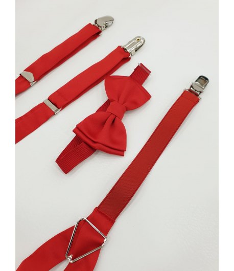 Coordinato Brettelle e Papillon Rosso in Cotone