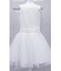 Abito Cerimonia Bambina Damigella, con Volant, Fiocco e Paillettes, Colore Bianco in Misto Raso, Nazareno Gabrielli