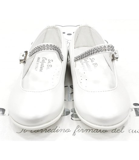 Ballerine da Cerimonia per Bambina, Bianche, in Ecopelle semi-lucida, Sa.Ba.