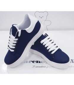 Sneakers per Bambino e Ragazzo, Blu, in Neoprene, con baffo bianco posteriore, Manfredi