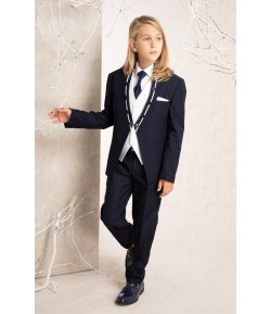 Completo da Cerimonia Bambino e Ragazzo, Stile Principesco, Blu e Bianco, in Viscosa e Poliestere, Nazareno Gabrielli