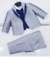 Completino da Battesimo e Cerimonia Neonato Bimbo, Grigio, Blu e Bianco, in Raso Liscio Poliestere, Les Jolies