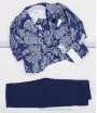 Completino da Battesimo e Cerimonia Neonato Bimbo, Stampato Damascato, Blu, Grigio e Bianco, in Viscosa e Poliestere, Valentino