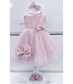 Abito da Battesimo e Cerimonia Neonata Bimba, Brillantinato con Borsetta, Fiocchi e Strass, Rosa, in Poliestere, Valentino