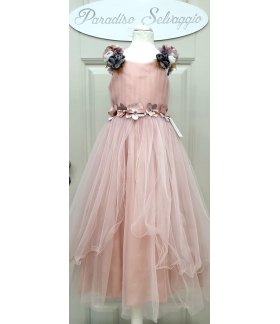 Abito da Cerimonia per Bambina, Rosa, con Veli e Fiori su Spalline e in Vita, in Poliestere, Valentino