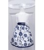 Abito da Cerimonia per Bambina, Bianco e Blu, con Fiori Stampati, Cintura con Tulle Floreali e Strass, in Poliestere, Enjoy