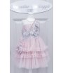 Abito da Cerimonia per Bambina, Rosa e Grigio, con Veli Ricci, Fiori e Strass, Fiocco e Borsetta, in Poliestere, Valentino