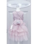 Abito da Cerimonia per Bambina, Rosa e Grigio, con Veli Ricci, Fiori e Strass, Fiocco e Borsetta, in Poliestere, Valentino