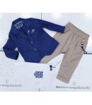 Completino da Battesimo e Cerimonia Neonato, Bimbo e Bambino, Blu, Beige e Bianco, in Lino e Cotone, Nazareno Gabrielli