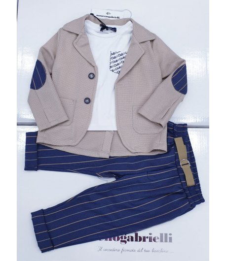Completo da Cerimonia per Bambino e Ragazzo, Beige, Blu e Bianco, in Cotone e Poliestere, Nazareno Gabrielli
