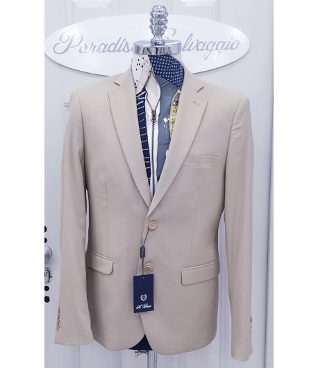 Abito Completo da Uomo, in Tessuto Operato, Beige, Slim, Semi-Elasticizzato, in Cotone e Viscosa, Brera