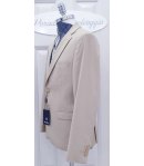 Abito Completo da Uomo, in Tessuto Operato, Beige, Slim, Semi-Elasticizzato, in Cotone e Viscosa, Brera