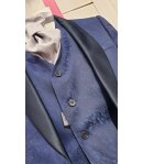 Abito Completo da Cerimonia Uomo, Damascato Bluette, Bianco, Grigio, Slim, Elasticizzato, in Viscosa, Poliestere e Cotone, Brera