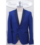 Abito Completo da Cerimonia Uomo, Bluette e Raso Blu Scuro, Slim, Semi-Elasticizzato, in Viscosa e Poliestere, Brera
