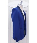 Abito Completo da Cerimonia Uomo, Bluette e Raso Blu Scuro, Slim, Semi-Elasticizzato, in Viscosa e Poliestere, Brera