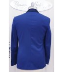 Abito Completo da Cerimonia Uomo, Bluette e Raso Blu Scuro, Slim, Semi-Elasticizzato, in Viscosa e Poliestere, Brera
