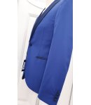 Abito Completo da Cerimonia Uomo, Bluette e Raso Blu Scuro, Slim, Semi-Elasticizzato, in Viscosa e Poliestere, Brera