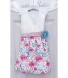 Abito da Cerimonia per Bambina e Ragazza, Corpetto Bianco e Gonna Floreale Multicolor, Cintura con Fiore, in Tecno Raso, Enjoy