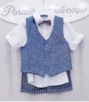 Completino da Cerimonia per Bimbo e Bambino, Azzurro e Bianco, in Lino e Cotone Effetto Jeans, Disastred68