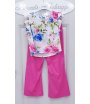 Completo per Bambina e Ragazza, Maglia Bianca con Fiori Colorati e Pantaloni Fucsia, in Cotone e Viscosa, Enjoy