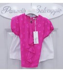 Completo per Bambina e Ragazza, Maglia Fucsia con Pois e Volants e Short Bianchi, in Cotone, Nazareno Gabrielli