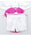 Completo per Bambina e Ragazza, Maglia Fucsia con Pois e Volants e Short Bianchi, in Cotone, Nazareno Gabrielli