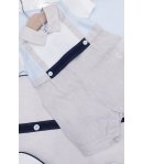 Coordinato Prima Uscita per Bimbo Neonato, Celeste, Beige, Blu e Bianco, in Cotone e Lino, Teneri e Belli