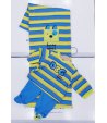 Coordinato Prima Uscita per Bimbo Neonato, Multicolor Azzurro, Giallo, Arancione e Blu, in Cotone, Pastello