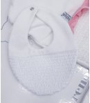 Coordinato Prima Uscita per Bimba Neonata, Bianco e Rosa, con Paillettes e Volant, in Ciniglia di Cotone, Hophoplà
