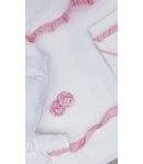 Coordinato Prima Uscita per Bimba Neonata, Bianco e Rosa, con Paillettes e Volant, in Ciniglia di Cotone, Hophoplà