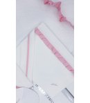 Coordinato Prima Uscita per Bimba Neonata, Bianco e Rosa, con Paillettes e Volant, in Ciniglia di Cotone, Hophoplà