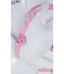 Coordinato Prima Uscita per Bimba Neonata, Bianco e Rosa, con Paillettes e Volant, in Ciniglia di Cotone, Hophoplà