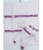 Coordinato Prima Uscita per Bimba Neonata, Rosa e Malva, con Fasce Arricciate e Fiori, in Ciniglia di Cotone, Nazareno Gabrielli