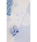 Coordinato Prima Uscita per Bimbo Neonato, Bianco e Celeste, con Ricami e Rilievi, in Lana Merinos, Prime Emozioni
