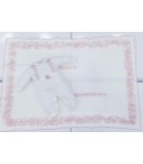 Coordinato Prima Uscita per Bimba Neonata, Bianco Panna e Rosa, con Strisce di Veli Arricciati, in Lana Merinos, Prime Emozioni