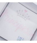 Coordinato Carrozzino per Bimba Neonata, Bianco e Rosa, Scritta e Ricami di Principessa, in Cotone Piquet, I Batuffolini