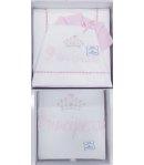 Coordinato Carrozzino per Bimba Neonata, Bianco e Rosa, Scritta e Ricami di Principessa, in Cotone Piquet, I Batuffolini
