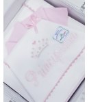 Coordinato Carrozzino per Bimba Neonata, Bianco e Rosa, Scritta e Ricami di Principessa, in Cotone Piquet, I Batuffolini
